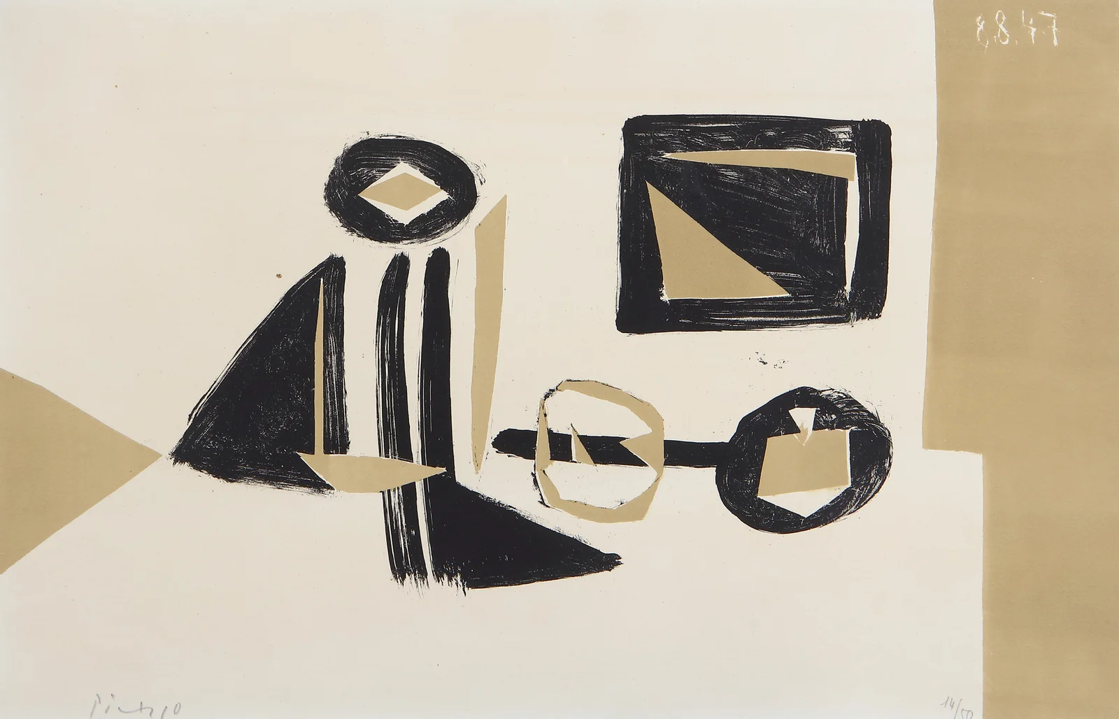 Pablo Picasso - Kompozisyon 8 AOÛT / Literatür BLOCH 460.  Eser yurt dışı müzayede çıkışlıdır. - 1947
