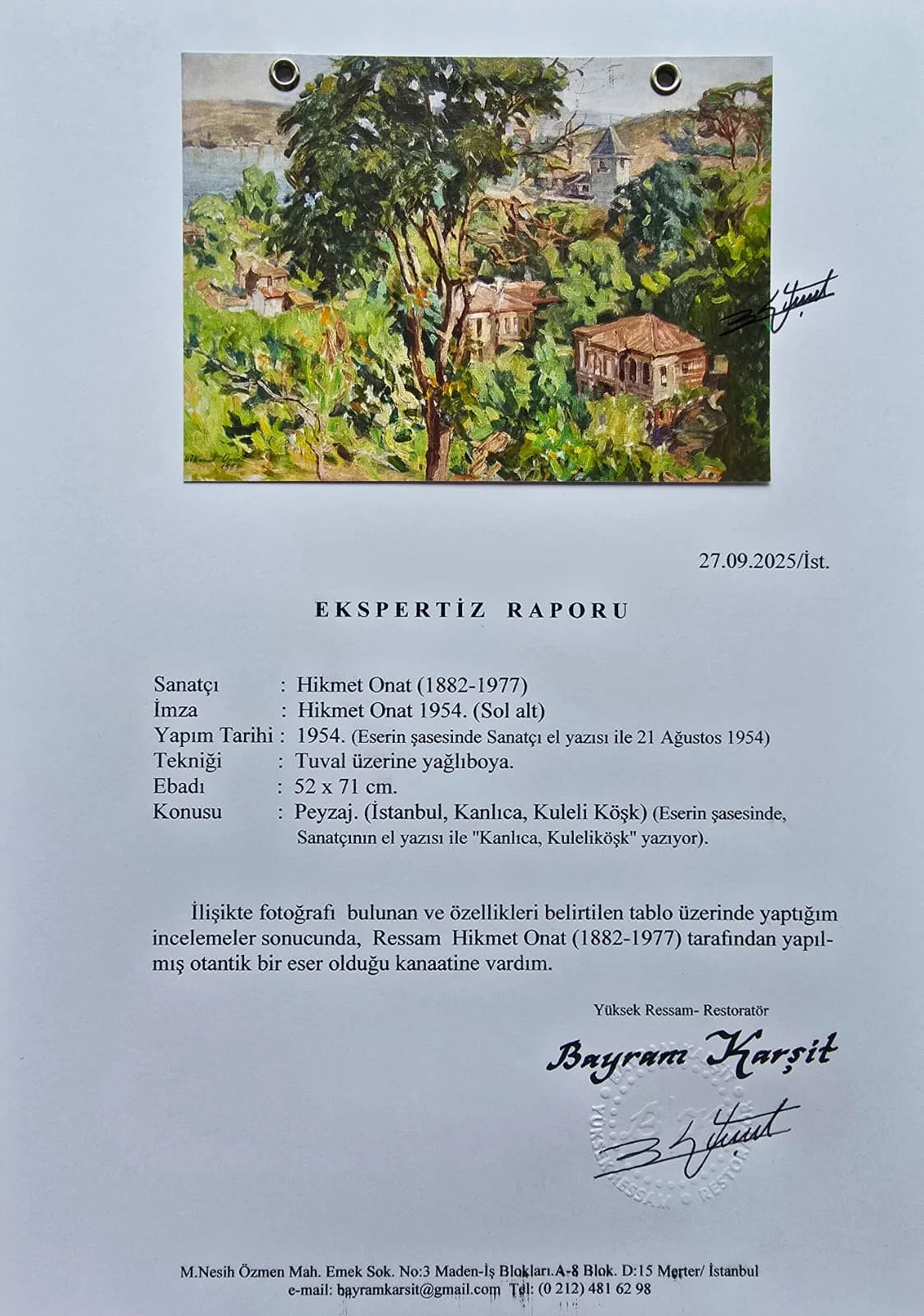 Hikmet Onat - Kanlıca Kuleli köşk - 1954 – görsel 4